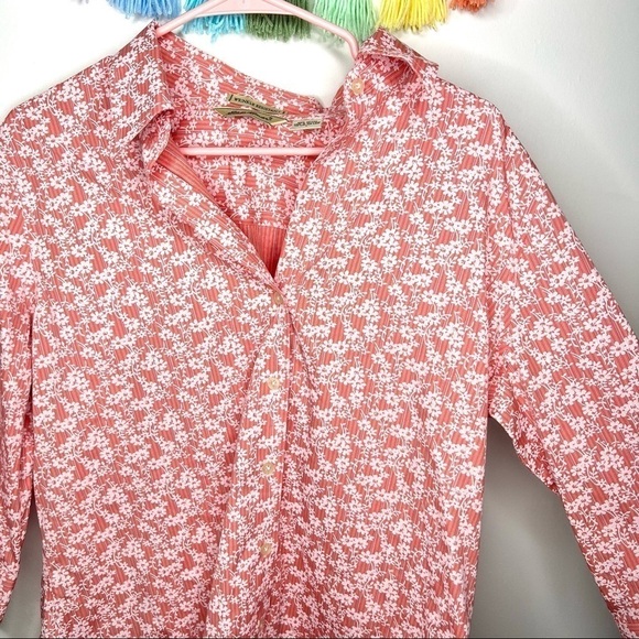 Eddie Bauer Vintage Wrinkle Resistant Floral 3/4 Sleeve Button Down Blouse Large - Picture 7 of 14